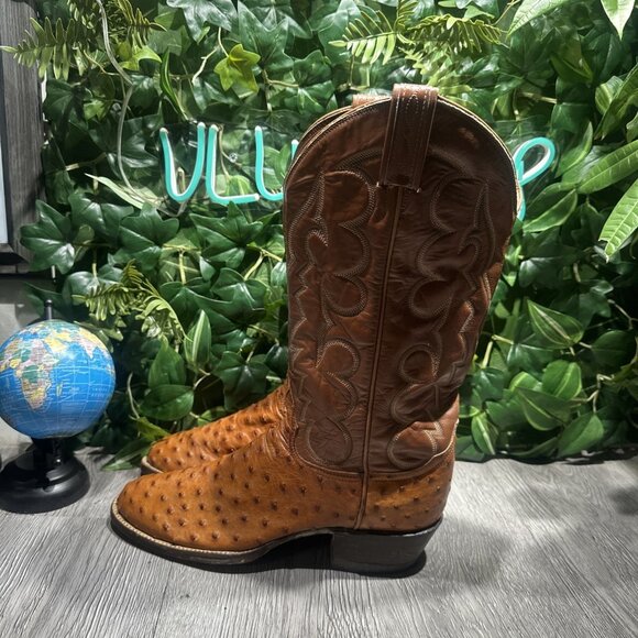 Tony Lama Full Ostrich Leather El Rey Western Brown Boots 8238 Men 7 NARROW main image 8